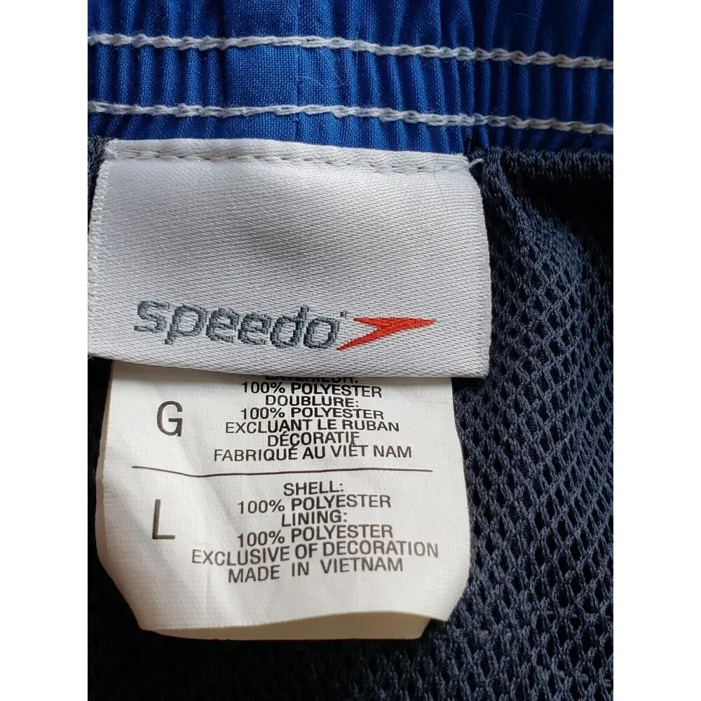 Speedo Mens Swimsuit Large Dark Blue Built In‎ Brief 9” Inseam Drawstring Trunks